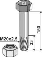 Schraube mit Sicherungsmutter - M20 x 2,5 - 10.9